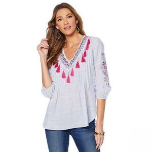 Jamie Gries Embroidered Tassel Top